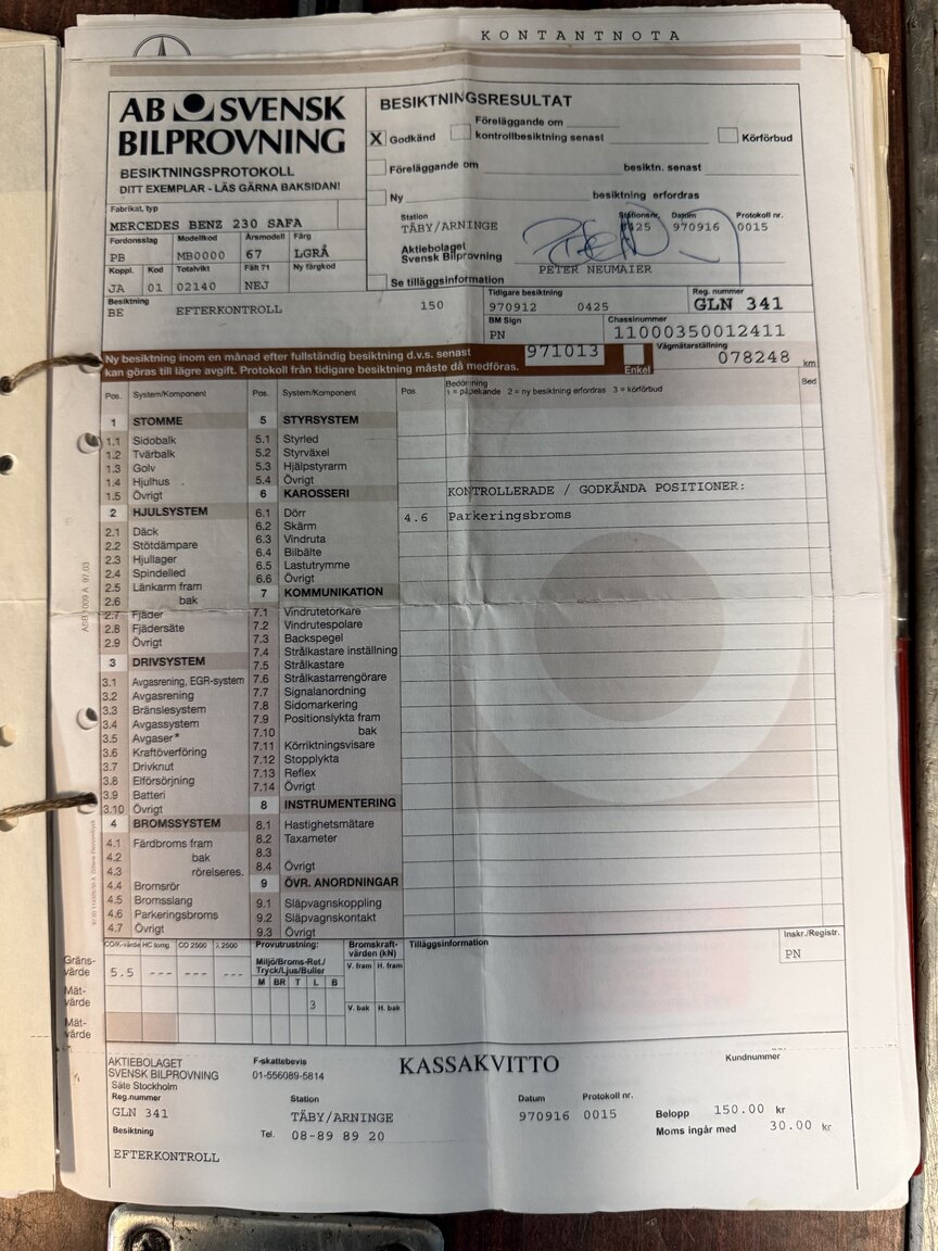 Documentation for 1967 Mercedes-Benz 230 Safari