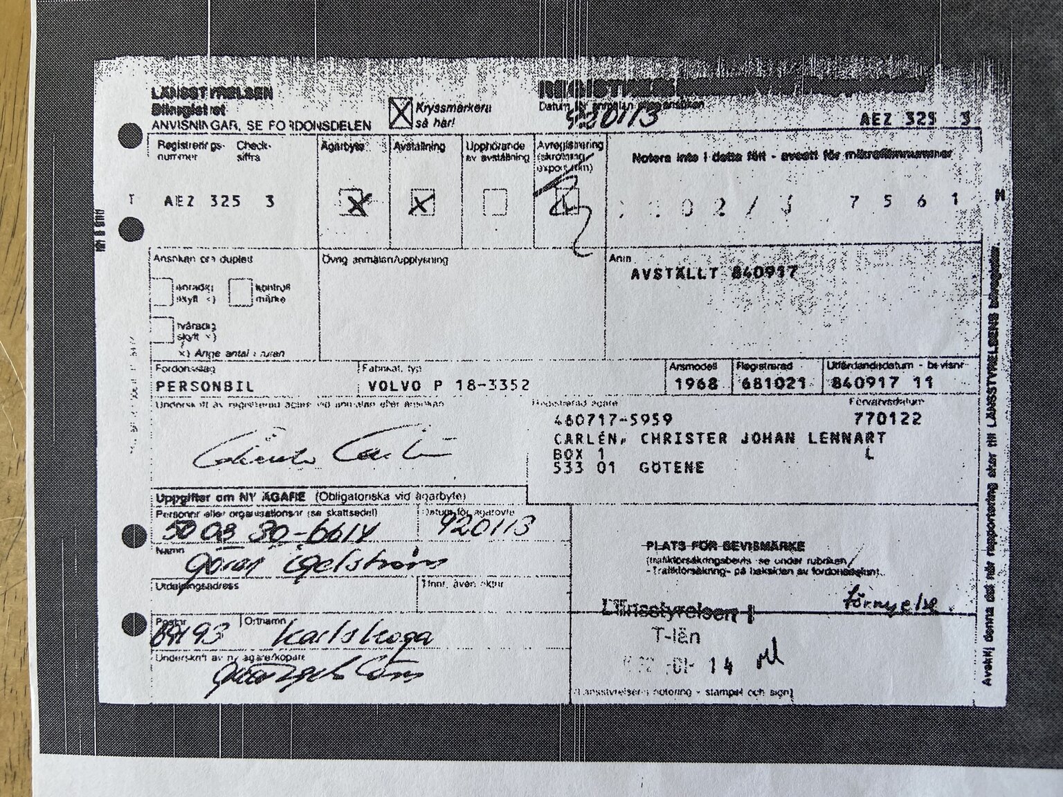 Dokumentation, 1968 Volvo P1800 S