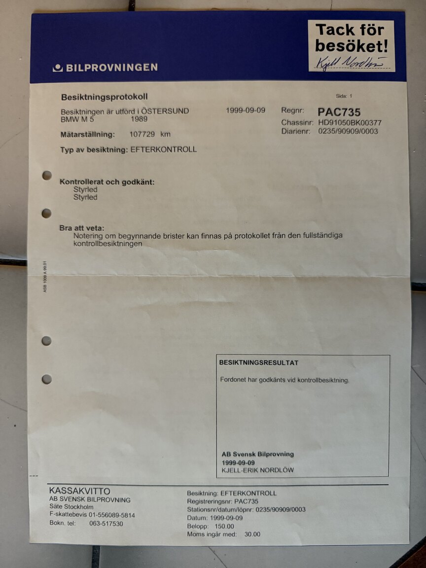 Dokumentation för 1989 BMW M5