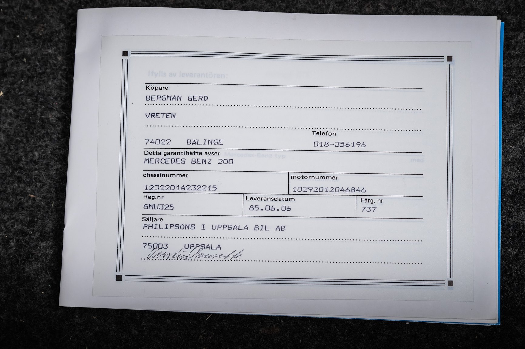 Documentation for 1985 Mercedes-Benz 200 Automatic