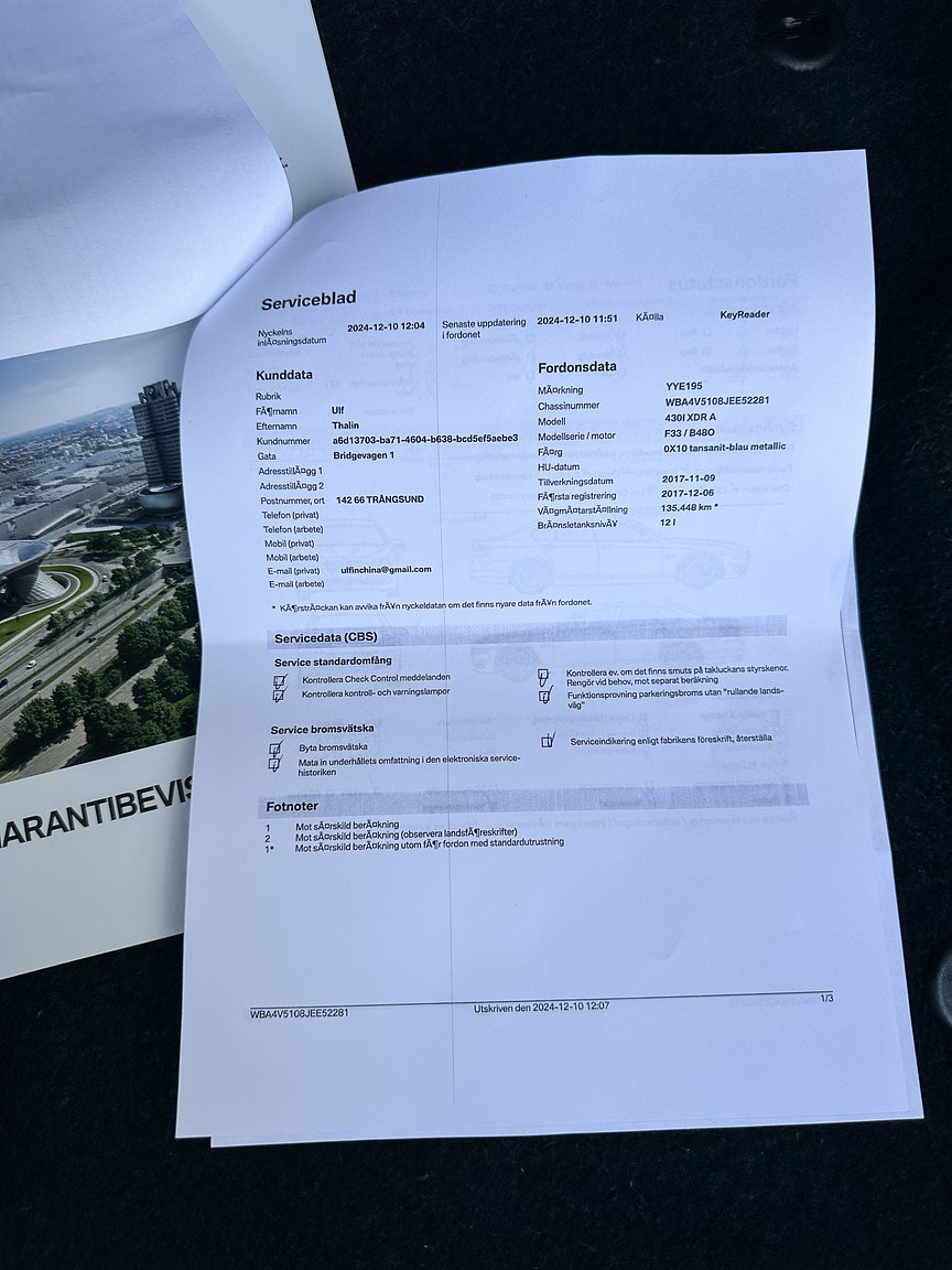 Documentation for 2018 BMW 430i xDrive Convertible